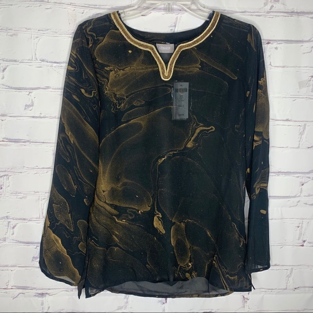 ‎Chico’s size 0/small black sheer top - BNWT!